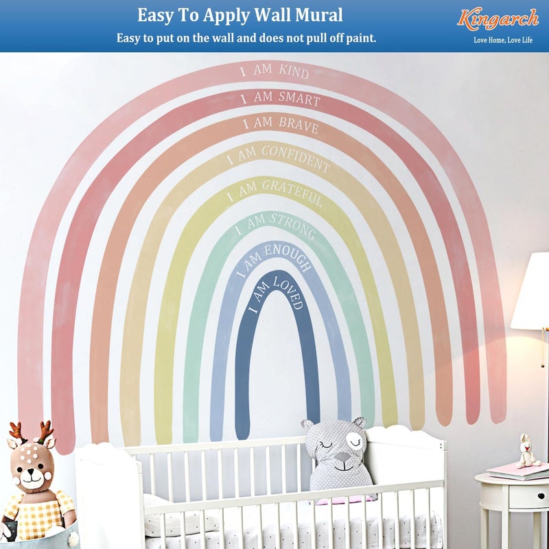 Kingarch Large Watercolor Rainbow Wall Decals with Inspirational Quote, Colorful Peel and Stick Fabric Nursery Wall Decor, Removable Home Room Wall Murals Stickers for Kids Girls Toddler Bedroom Playroom - Image 5